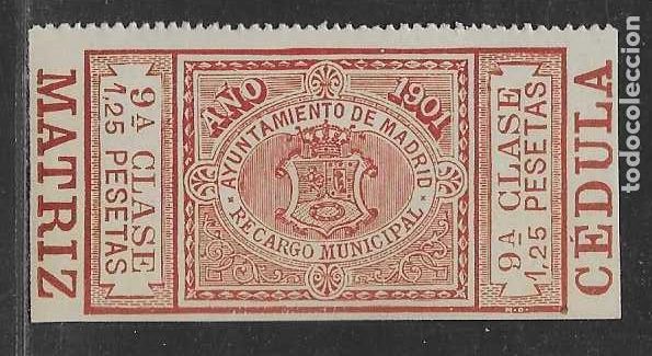 Briefmarken: MADRID,- 1,25 PTAS- CEDULA--MATRIZ- RECARGO MUNICIPAL,- NUEVAS CON GOMA, VER FOTOS