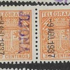 Francobolli: TELEGRAFOS, PAREJA DE 15 CTS,-JIJONA-REPUBLICA- AÑO 1937, VER FOTO. Lote 359360745