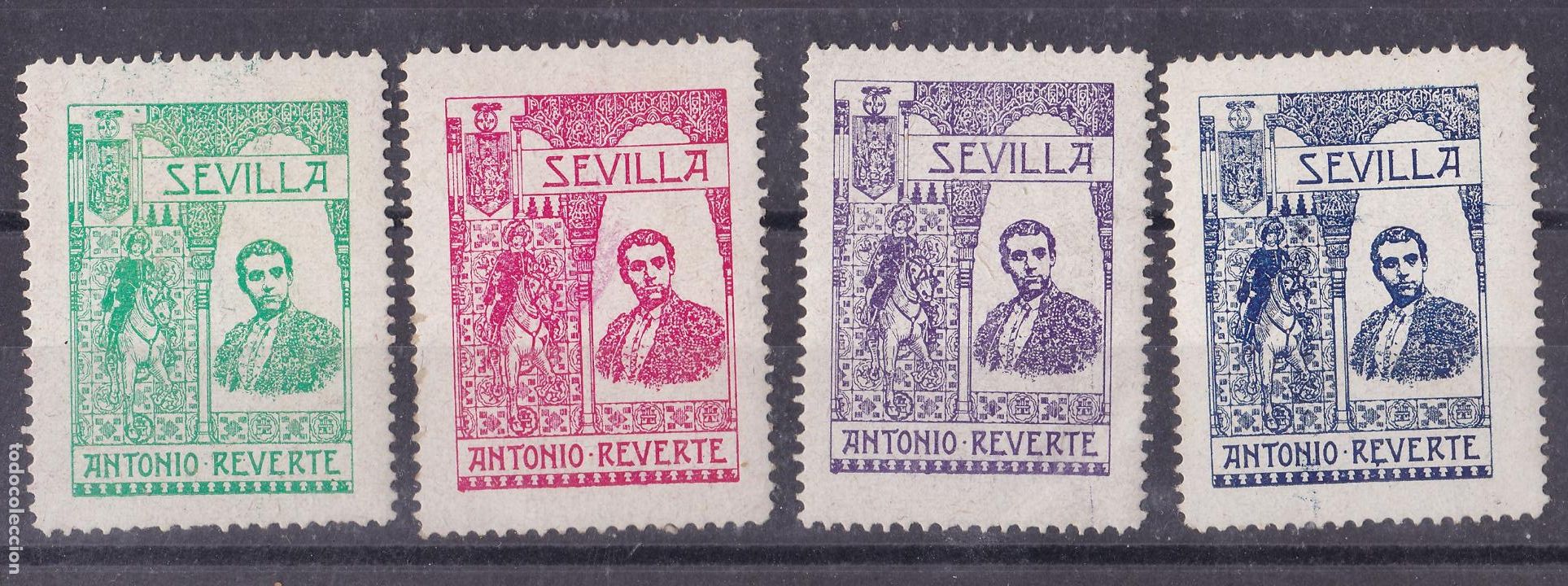 Sellos: FC304-VI&Ntilde;ETAS Torero ANTONIO REVERTE Sevilla x 4 Colores Nuevas *