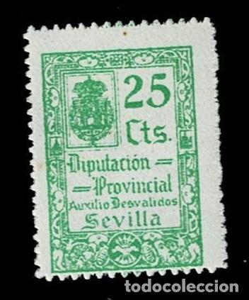 Timbres: Guerra Civil SEVILLA Fesofi n&ordm; 36 Auxilio a DESVALIDOS Valor 25cts Color VERDE Sin fijasellos