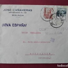 Sellos: CIRCULADA 1937 DE MALAGA A MONDRAGON GUIPUZCOA CON CENSURA MILITAR SELLO LOCAL. Lote 363067030