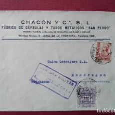 Sellos: CIRCULADA 1937 DE JEREZ CADIZ A MONDRAGON GUIPUZCOA CON CENSURA MILITAR Y SELLO LOCAL. Lote 363069020