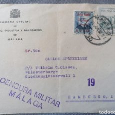 Sellos: MALAGA. CAMARIA OFICIAL COMERCIO, FRONTAL CARTA A HAMBURGO. 1937. CENSURA MILITAR, VIÑETAS. Lote 365220196