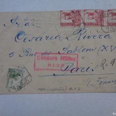 Sellos: GUERRA CIVIL : SOBRE CIRCULADO DE HARO A PARIS , 1937. CENSURA MILITAR HARO. SELLO ISABEL Y CID. Lote 365534401