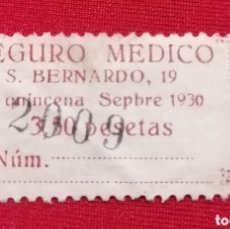 Sellos: MADRID. SEGURO MEDICO. SAN BERNARDO. CUOTA SEPT. 1930, 3,50 PTAS.. Lote 371478216