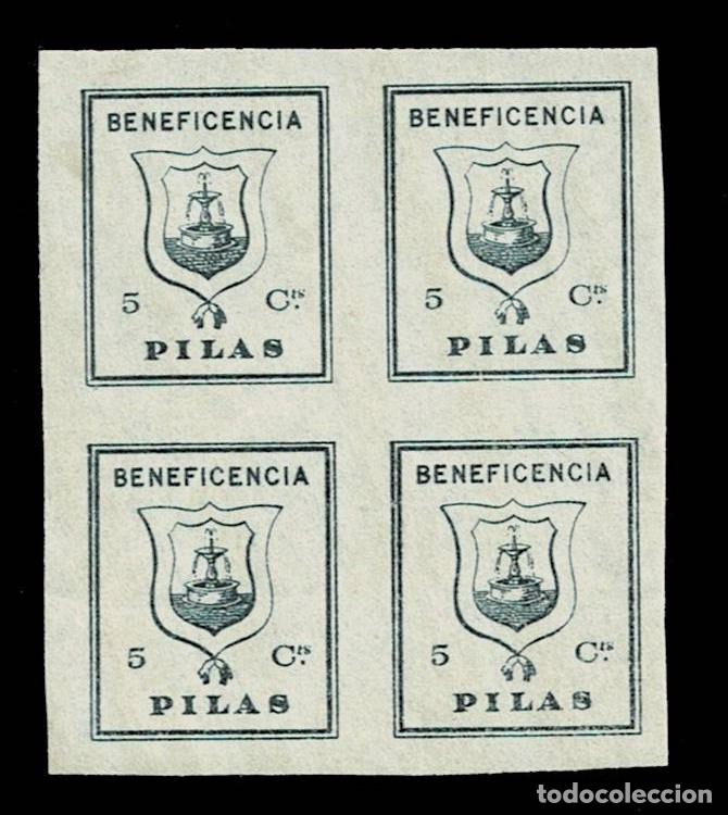 Briefmarken: Guerra Civil PILAS Beneficencia Fesofi n&ordm; 15s sin dentar en BLOQUE DE 4 Color PIZARRA GRIS (NO MENCI