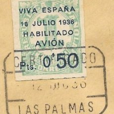 Sellos: 1936 (DIC) CARTA SOBRE CENSURA MILITAR LAS PALMAS GRAN CANARIA A SEVILLA. GUERRA CIVIL CORREO AÉREO. Lote 376977124