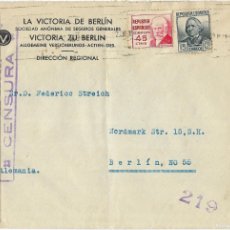 Sellos: 1938CA CARTA GUERRA CIVIL BARCELONA A ALEMANIA.. Lote 379342574
