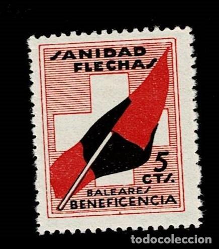 Timbres: Guerra Civil BALEARES SANIDAD FLECHAS Fesofi n&ordm; 2 Valor 5 cts Color ROJO Y NEGRO Sin fijasellos