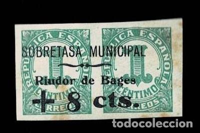 Stamps: Guerra Civil Republica Espa&ntilde;ola RIUDOR DE BAGES Sobretasa Municipal Fesofi n&ordm; 1 Con la Variedad CALC