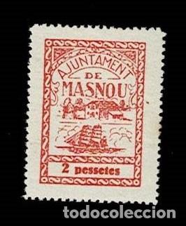 Briefmarken: Guerra Civil Ajuntament de MASNOU Fesofi n&ordm; NO MENCIONADO Valor 2 pessetes Color ROJO Sin fijasell