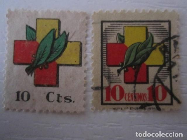 Briefmarken: LOTE 2 SELLOS BENEFICOS GUERRA COLORES BANDERA DE ESPA&Ntilde;A