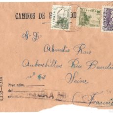 Sellos: 1939 CARTA SOBRE AMBULANTE BILBAO A FRANCIA. CENSURA GUERRA CIVIL. CAMINOS HIERROS DEL NORTE