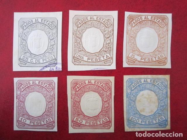 Briefmarken: SERIE DE 6 SELLOS DE PAGOS AL ESTADO DE 1 A 100 PESETAS CON SELLO EN SECO