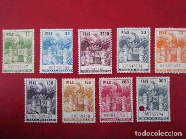 Timbres: SERIE DE 9 POLIZAS DE 26 A 300 PESETAS