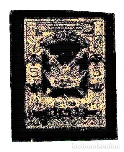 Francobolli: Guerra Civil DILAR Prueba SIN DENTAR Fesofi n&ordm; 14P1 Valor 5 cts Color DORADO s. NEGRO CHAROL Con fij