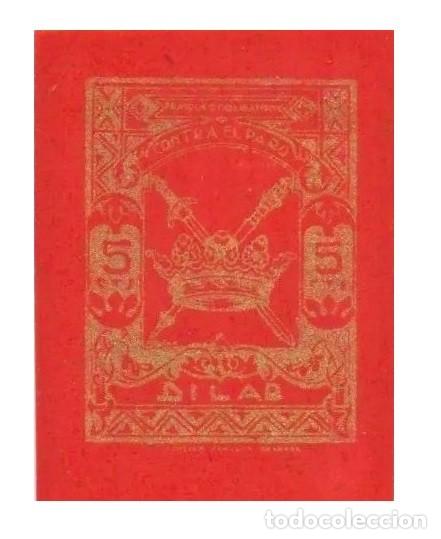 Selos: Guerra Civil DILAR Prueba SIN DENTAR Fesofi n&ordm; 14P4 Valor 5 cts Color DORADO s. ROJO Con fijasellos
