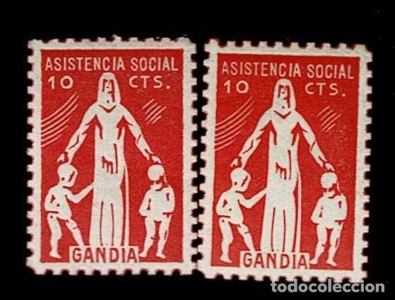 Selos: CL4-11-100 GUERRA CIVIL GANDIA ASISTENCIA SOCIAL FESOFI n&ordm; 5 Valor 10 cts con la Variedad Color ROJO