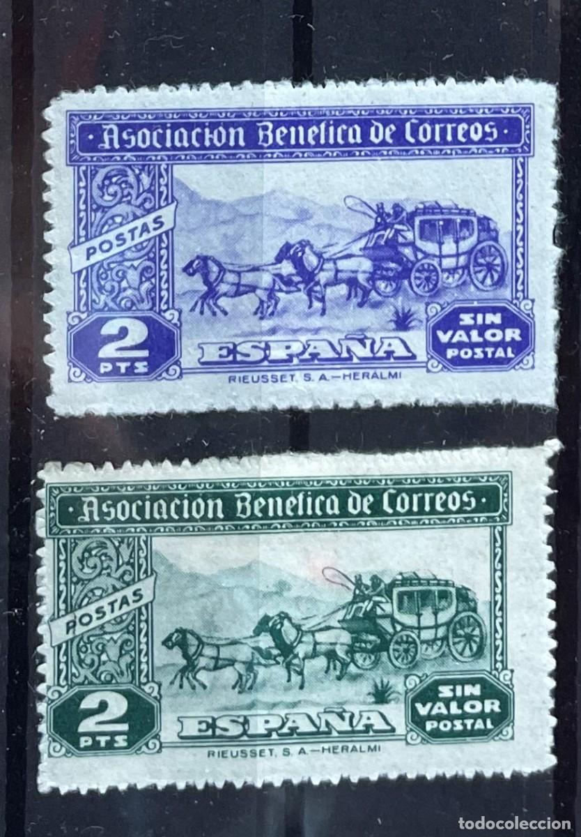 Timbres: Vi&ntilde;etas Asociaci&oacute;n Ben&eacute;fica de Correos Galvez 98 y 99 ( 2 ptas) nuevos con ligera se&ntilde;al fijasellos