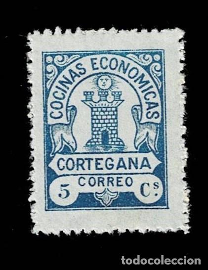 Stamps: Guerra Civil CORTEGANA Fesofi n&ordm; 8 Valor 5 cts. Color AZUL Sin fijasellos