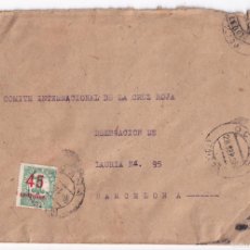 Sellos: SOBRE. OCAÑA, TOLEDO. 1938. AL COMITÉ DE LA CRUZ ROJA DE BARCELONA