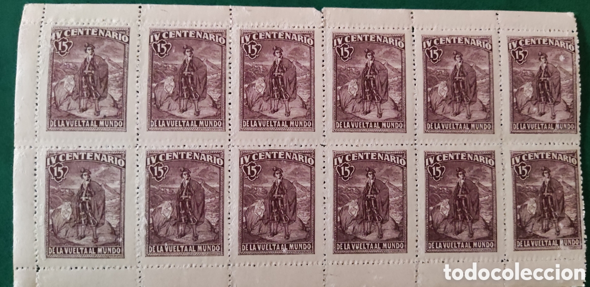 Sellos: Bloque de 12 vi&ntilde;etas Elcano centenario de la vuelta al mundo 15 - Foto 1