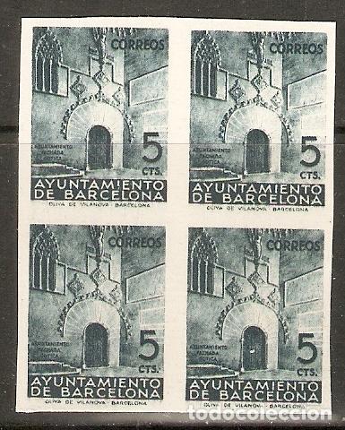 Francobolli: BARCELONA 1938 EDIFIL 20** SIN FIJASELLOS PAPEL CARTON SIN DENTAR EN BLOQUE DE 4