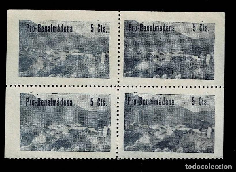 Francobolli: Guerra Civil PRO BENALMADEN Panoramica Fesofi n&ordm; 2 en BLOQUE DE 4 VALOR 5c color AZUL, Sin fijasell