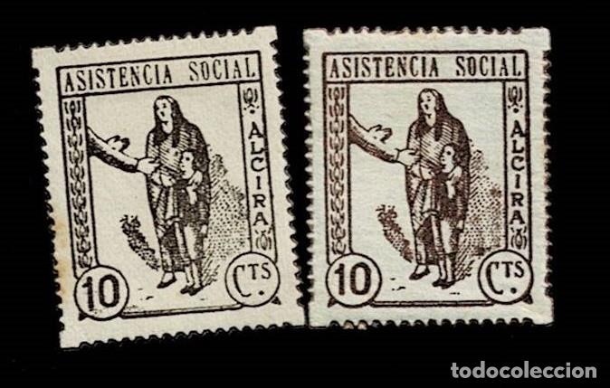 Francobolli: V1-1 Guerra Civil ALCIRA (Valencia) ASISTENCIA SOCIAL Fesofi n&ordm; 5 Valor 10 cts. Color CASTA&Ntilde;O con f
