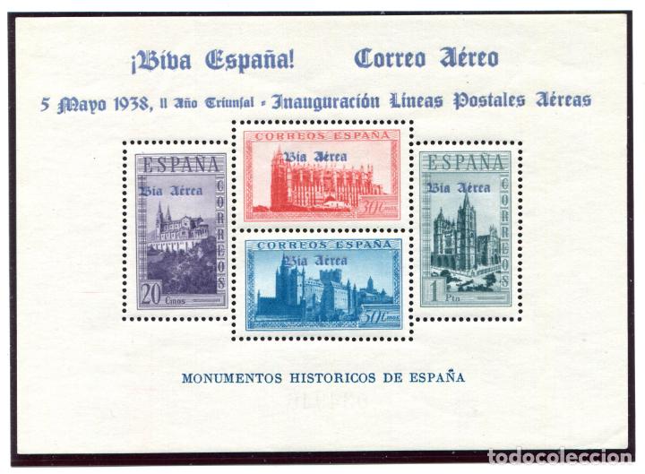 Stamps: Edifil 95 de patri&oacute;ticos de Burgos. Hojita de catedrales, sobrecarga azul. Nueva sin fijasellos.