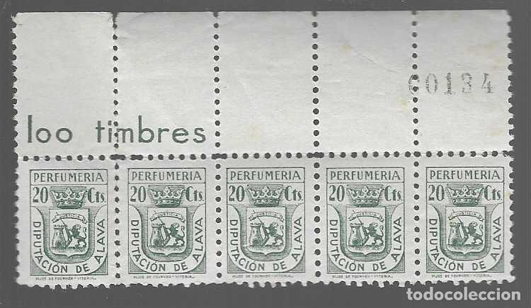 Selos: ALAVA,- 20 CTS- PERFUMERIA,-BLOQUE DE 5 CABECERA,- , VER FOTO