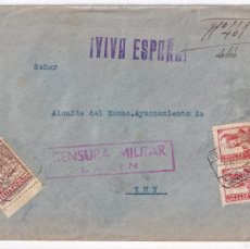 Sellos: SOBRE. DE LALÍN AL ALCALDE DE TUY, PONTEVEDRA. 1937. CENSURA MILITAR. GALICIA