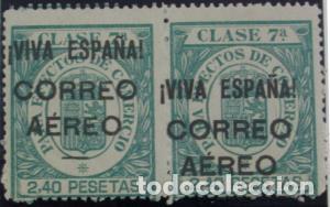 Briefmarken: EDIFIL 61 (2) Preciosa pareja horizontal, 1 sello sobrecarga muy desplazada no catalogado.