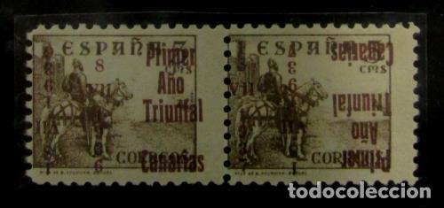 Timbres: EDIFIL 20 hhx(2) Preciosa pareja horizontal con sobrecarga desplazada y la 2&ordf; invertida, muy rara no