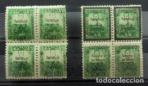 Timbres: EDIFIL 17 (2) Preciosos bloques de 4 con y sin luto, leyendas duplicadas.