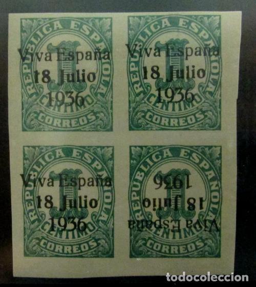 Timbres: EDIFIL 37 hi(B4) Precioso bloque de 4, 1 sello con sobrecarga invertida (37 hphi ) marquillado Gonza