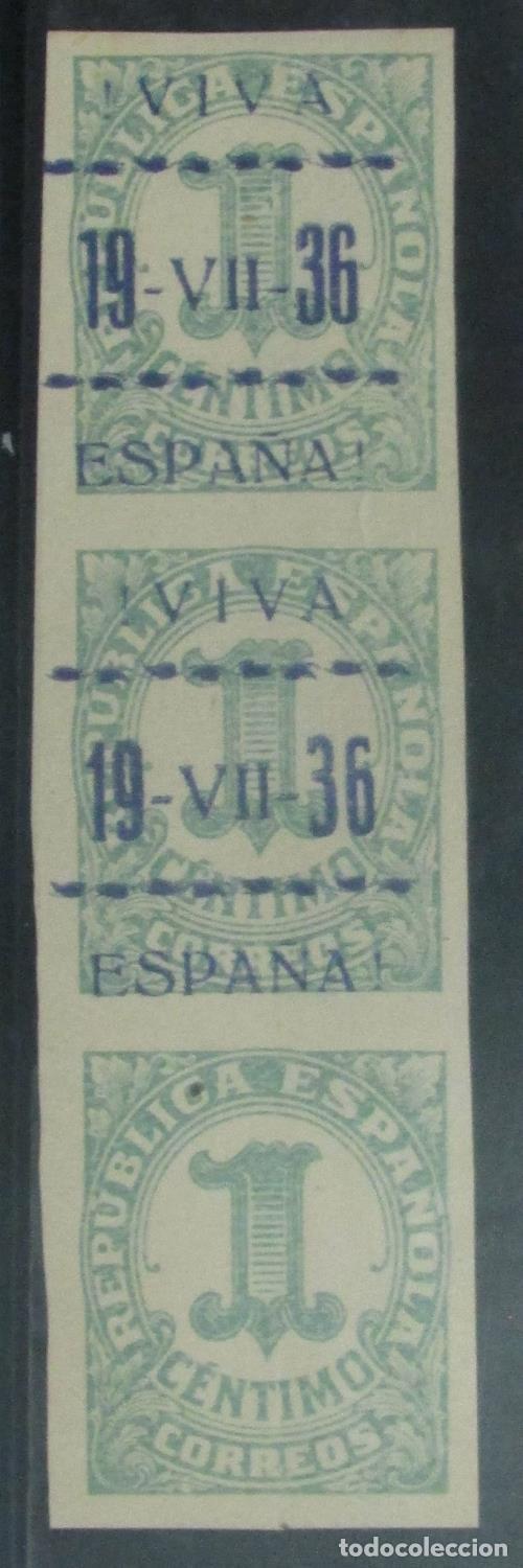 Timbres: EDIFIL 1 hpv(t2+3) Preciosa tira de 3 vertical, 1 sello sin sobrecarga mas 2 sellos con sobrecarga t
