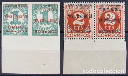 Stamps: EDIFIL 1 hphi/2hphi Preciosa pareja, un sello con la sobrecarga invertida.