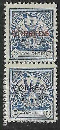 Stamps: AYAMONTE-, 5 CTS.- PAREJA CON SOBRECARGA DOBLE COLOR.- ROJA Y NEGRA- VER FOTO