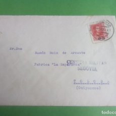 Sellos: SEGOVIA GUERRA CIVIL SOBRE CON CENSURA MILITAR A 1939 CIRCULADA A TOLOSA DESDE JEFATURA OBRAS PUBLIC