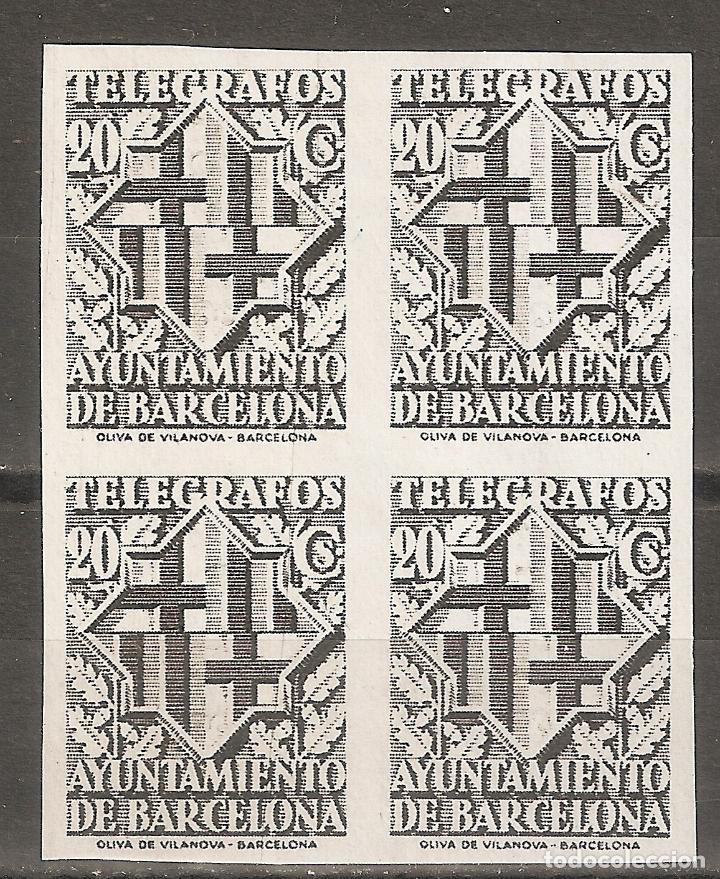 Timbres: BARCELONA TELEGRAFOS 1941 EDIFIL 14** SIN DENTAR SIN FIJASELLOS EN BLOQUE DE 4