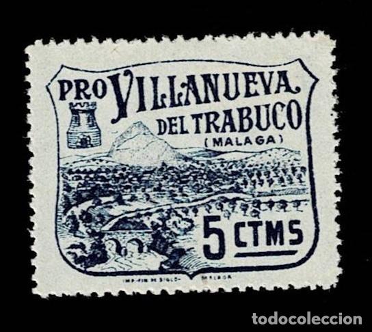 Stamps: Guerra Civil VILLANUEVA DEL TRABUCO Fesofi n&ordm; 1 Papel BLANCO Valor 5 cts Color AZUL Con fijasellos V