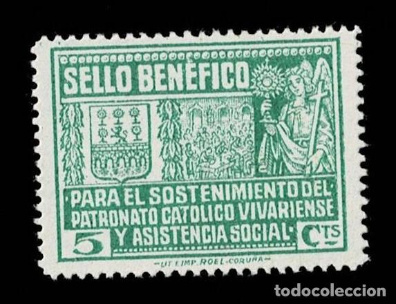 Stamps: Guerra Civil VIVERO Fesofi n&ordm; 1 Valor 5 cts Color VERDE CLARO Con fijasellos