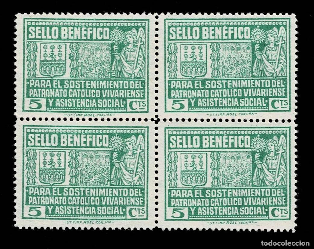 Stamps: Guerra Civil VIVERO SELLO BENEFICO Fesofi n&ordm; 1 e n BLOQUE DE 4 Valor 5 cts Color VERDE CLARO Sin fij