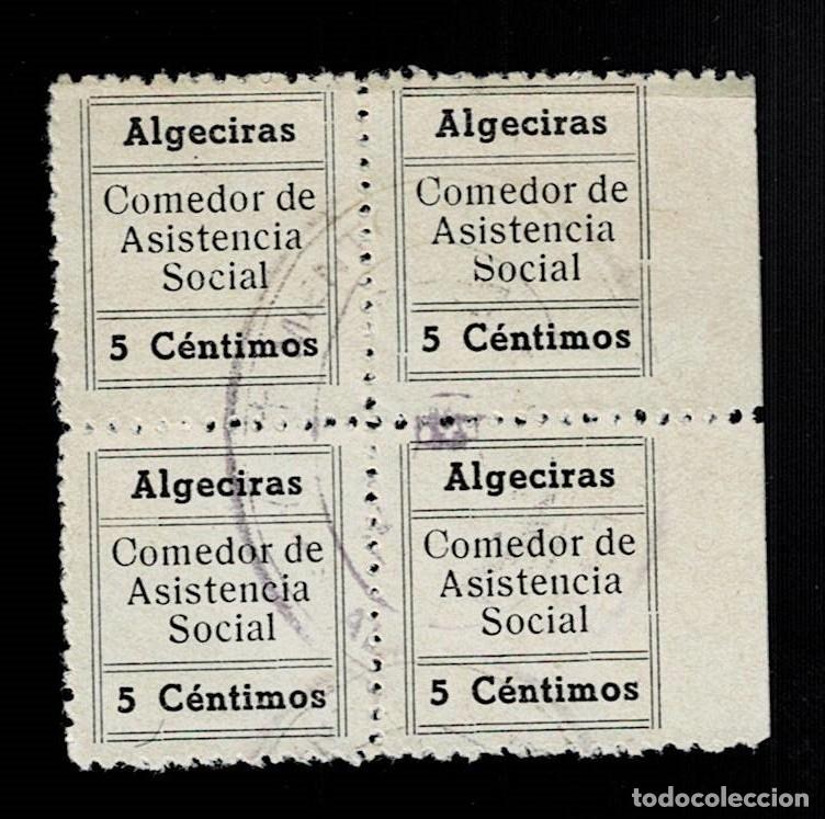 Stamps: Guerra Civil ALGECIRAS Comedores de asistencia Social Fesofi n&ordm; 8, EN BLOQUE DE 4 Color NEGRO nuevo