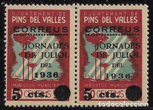 Timbres: sellos locales Guerra Civil, Barcelona, PINS DEL VALL&Eacute;S, FESOFI n&ordm; 8 B2 * * VARIEDAD
