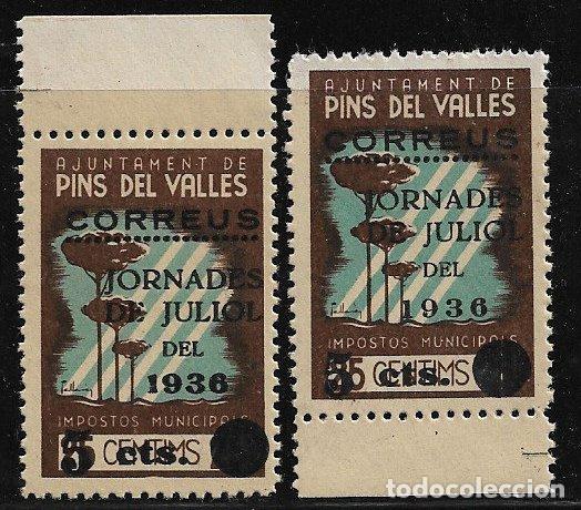 Timbres: sellos locales Guerra Civil, Barcelona, PINS DEL VALL&Eacute;S, FESOFI n&ordm; 7 2 sellos * * VARIEDAD