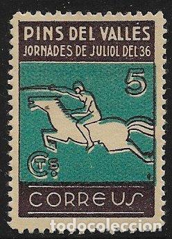 Timbres: sellos locales Guerra Civil, Barcelona, PINS DEL VALL&Eacute;S, FESOFI n&ordm; 16 *