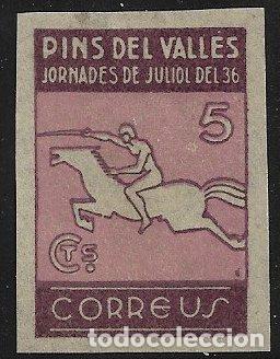 Timbres: sellos locales Guerra Civil, Barcelona, PINS DEL VALL&Eacute;S, FESOFI n&ordm; 20s *