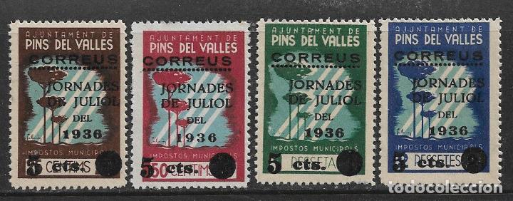 Timbres: sellos locales Guerra Civil, Barcelona, PINS DEL VALL&Eacute;S, FESOFI n&ordm; 7 a 10 * *